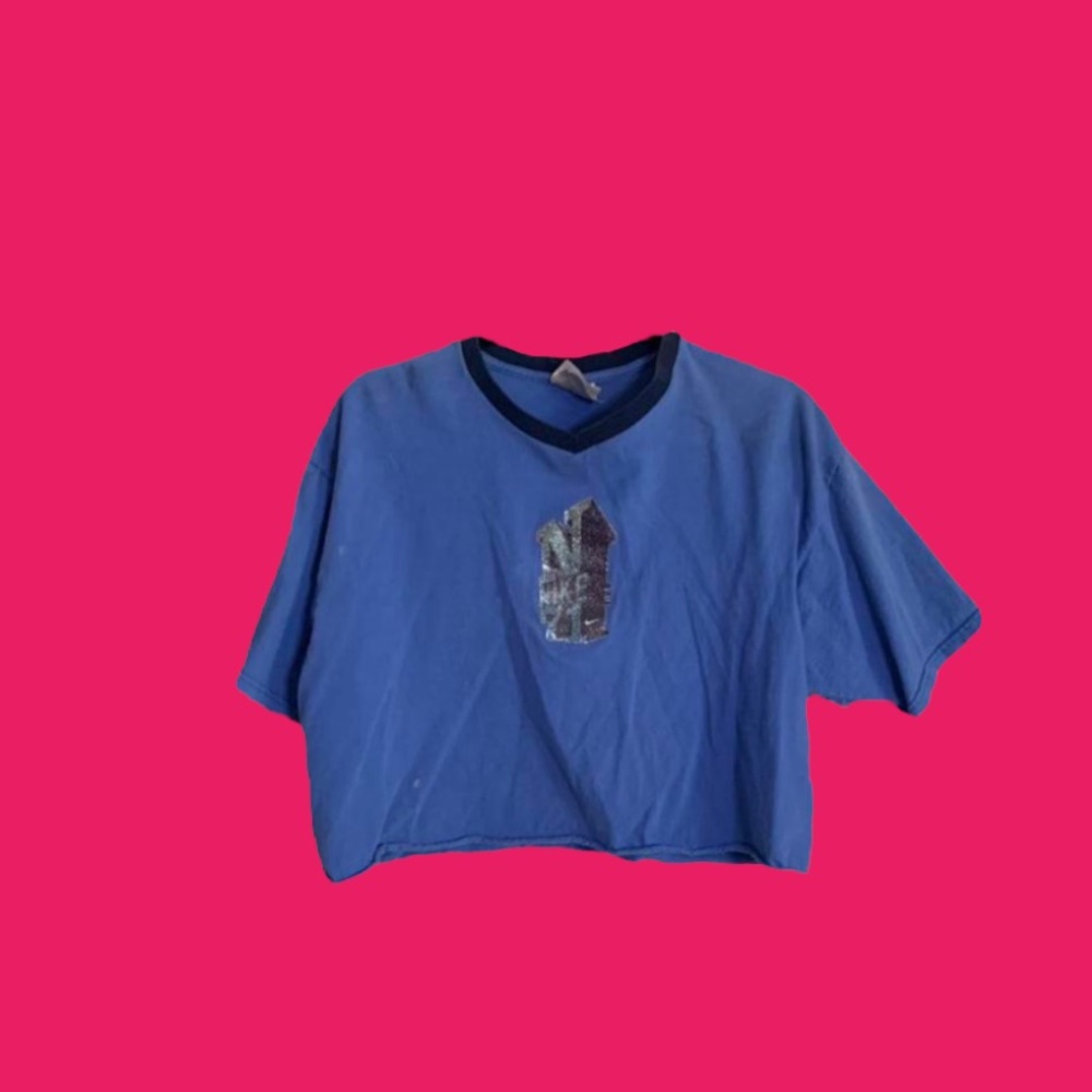 Vintage N Nike 71 Cut Crop Top Blue Sparkle Graphic Tee